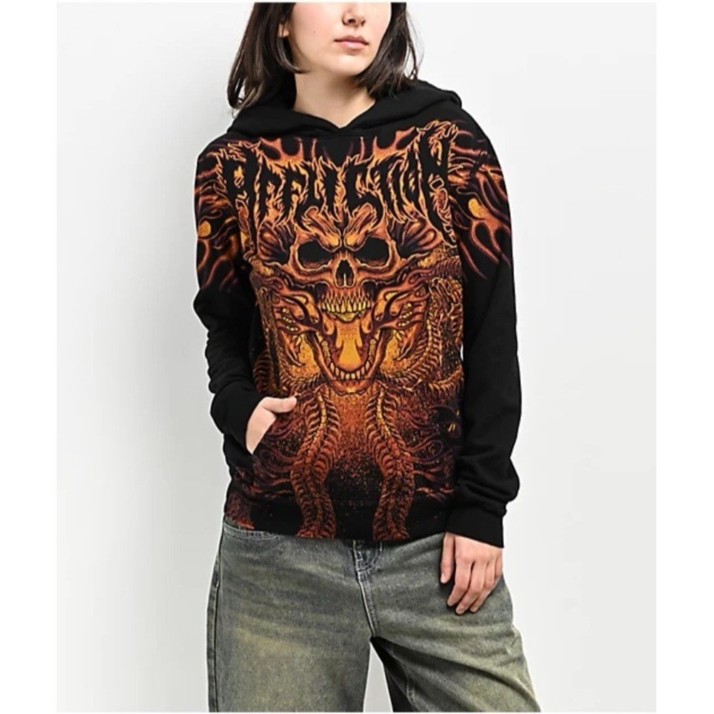 Affliction Electric Storm‎ Hoodie Goth Grunge Skull Reaper Graphic Skeleton M
